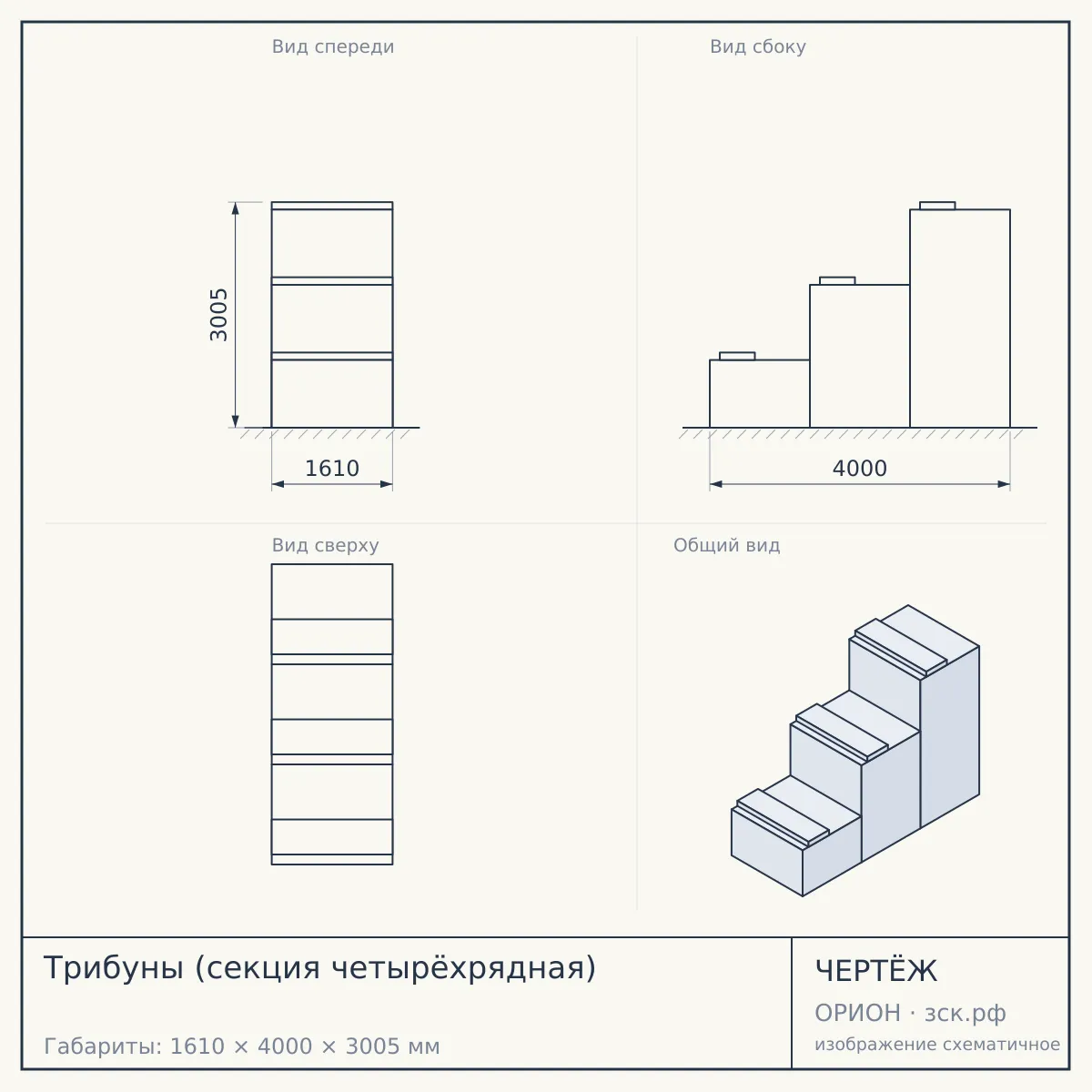 Трибуны (секция четырёхрядная) — чертёж