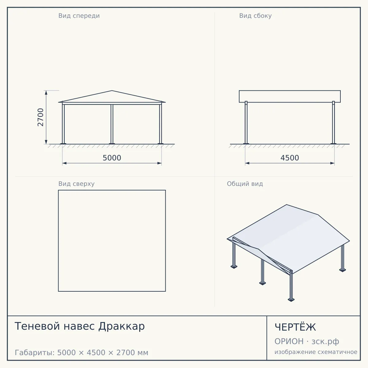 Теневой навес Драккар — чертёж